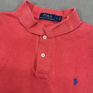 Polo Ralph Lauren Polo Shirt Men's Large 2 Button Short Sleeve Red Blue Pony